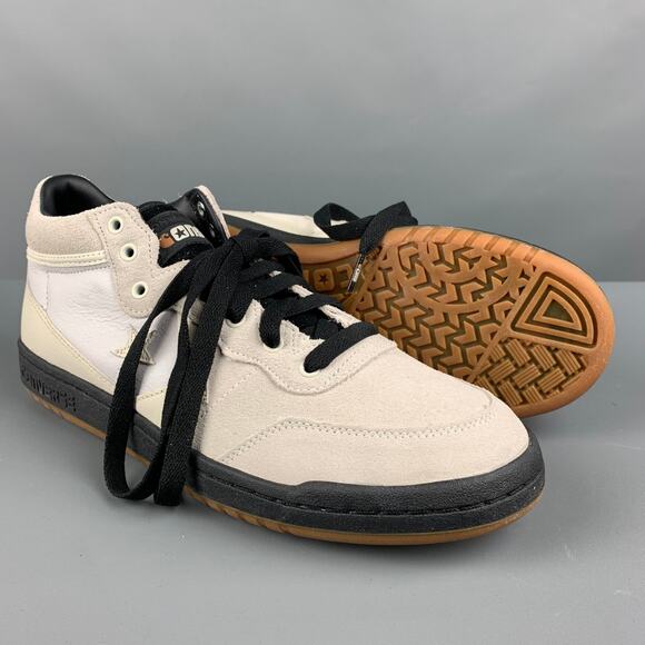 CONVERSE Size 10 Cream Black Mixed Materials Leather Sneakers - Picture 5 of 10